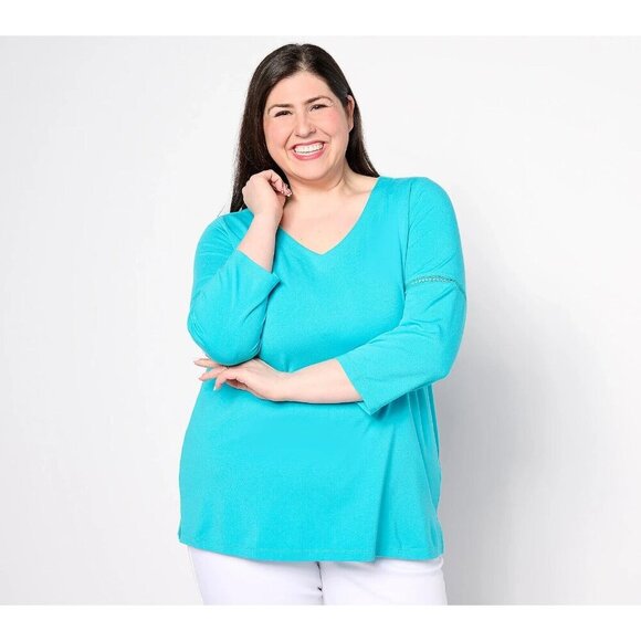 Belle by Kim Gravel Primabelle Knit Top with Ladder Stitch Trim Peacock XL - Picture 1 of 1